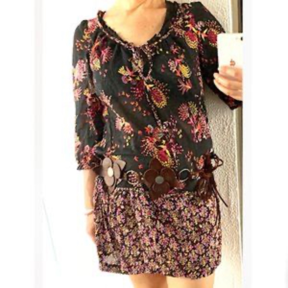 Anthropologie Lilka Floral Bird Print Cotton Dress